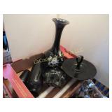 black glass base footed bowl candy tray