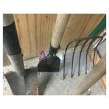 pitch fork, lawn rake shovel  more