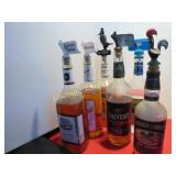 6 booze bottles w matching pour spouts