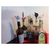 6 booze bottles w matching pour spouts