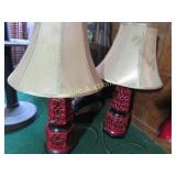 pair asian black & red lamps good condition