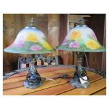 pair reverse painterd shade lamps boudior