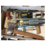 tool lot old hatchet saws wall paper set more
