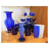 blue glassware vases glass flowers beautiful