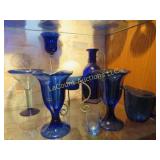 blue glassware sundae dishes candle holder more