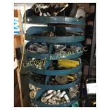 6' metal rotating bins parts stand w contents 36'd