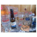 Hamms beer lot pitcher bottle glasses can