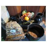 stone fireplace clock fake fruit black glass