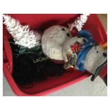 tote with holiday decor trees snowman lights