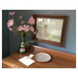 framed print vase realistic flowers plate misc