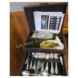 2 sets flatware silverware in storage box Rogers