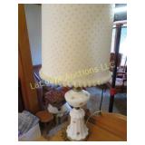 beautiful antique table lamp w pom pom shade
