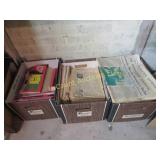 3 boxes newspapers and old magazines
