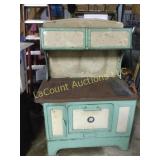 antique green white enameled oven with thermometer