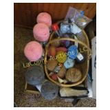 vintage basket and assorted yarns