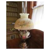 Antique electrified oil lamp milkglass shade