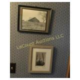 2 nice framed small prints farm winter