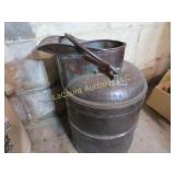 great old heavy metal pail w handle pour spout
