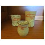 3 custard glass advertising toothpick holders