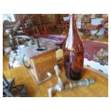 antique coffee grinder spicket and bottle