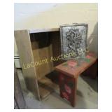 wood box painted stool rooster wall plaque