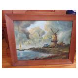 beautiful windmill scene framed painting