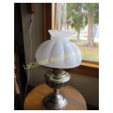 antique electrified oil lamp milkglass shade