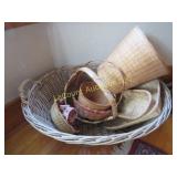 wicker laundry basket and assorted baskets