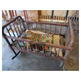 antique wood doll cradle bed great spindles