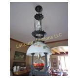 Antique electrified oil lamp dining room light