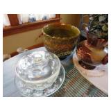vintage planter vase glass covered dish plate