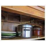 top shelf plates pots casserole vintage