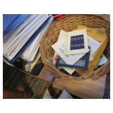 many books on weaving with samples cards basket