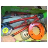 large bolt cutters tape measures wrenches