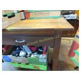 nice wood work bench w wood vise xp 30" x 62"