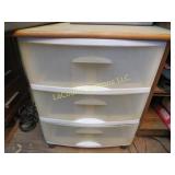 3 drawer stack unit on wheels w wood top on