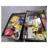 2 boxes misc garage items glues polish pads
