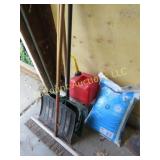 push broom shovels gas can softener salt