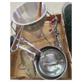 Vintage food mill strainer Sieve w stand pots