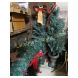 2 artificial trees in pots wreath