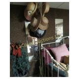 brass hat stand hall tree stand w assorted hats