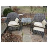 2 patio chairs w foot stools & side table