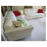 white sectional sofa w pillows throws 3 ps