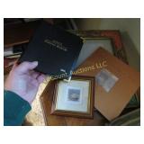 side table w photo album picture frames