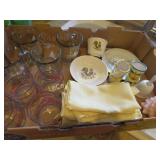 assorted glassware lemon cups napkins misc