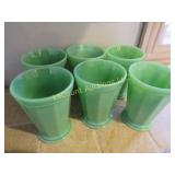 6 jadeite green soda glass set unmarked