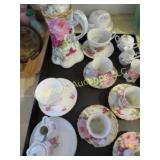 assorted hand painted tea cups saucers coffee pot