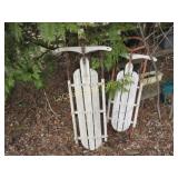 2 vintage wood metal sleds