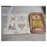 tole painted wood tile & metal tray