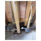 sledge hammer  2 hatchets pick axe head